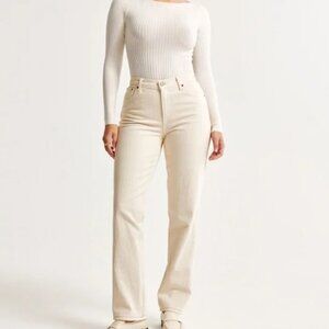 Abercrombie Curve Love Mid Rise 90s Straight Jeans - Bone size 28 long (6 long)